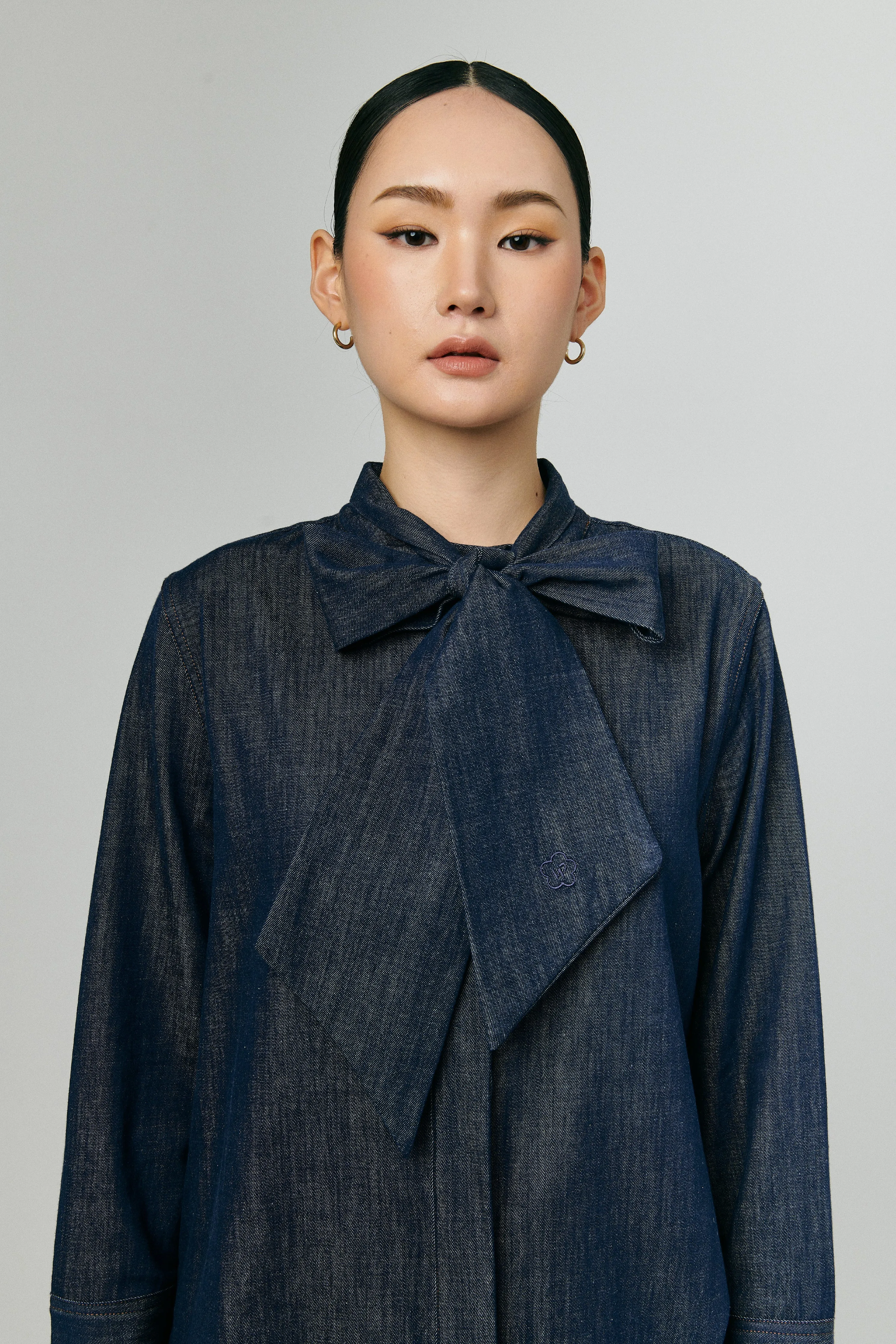 Atelier Denim Bow Shirt in Indigo