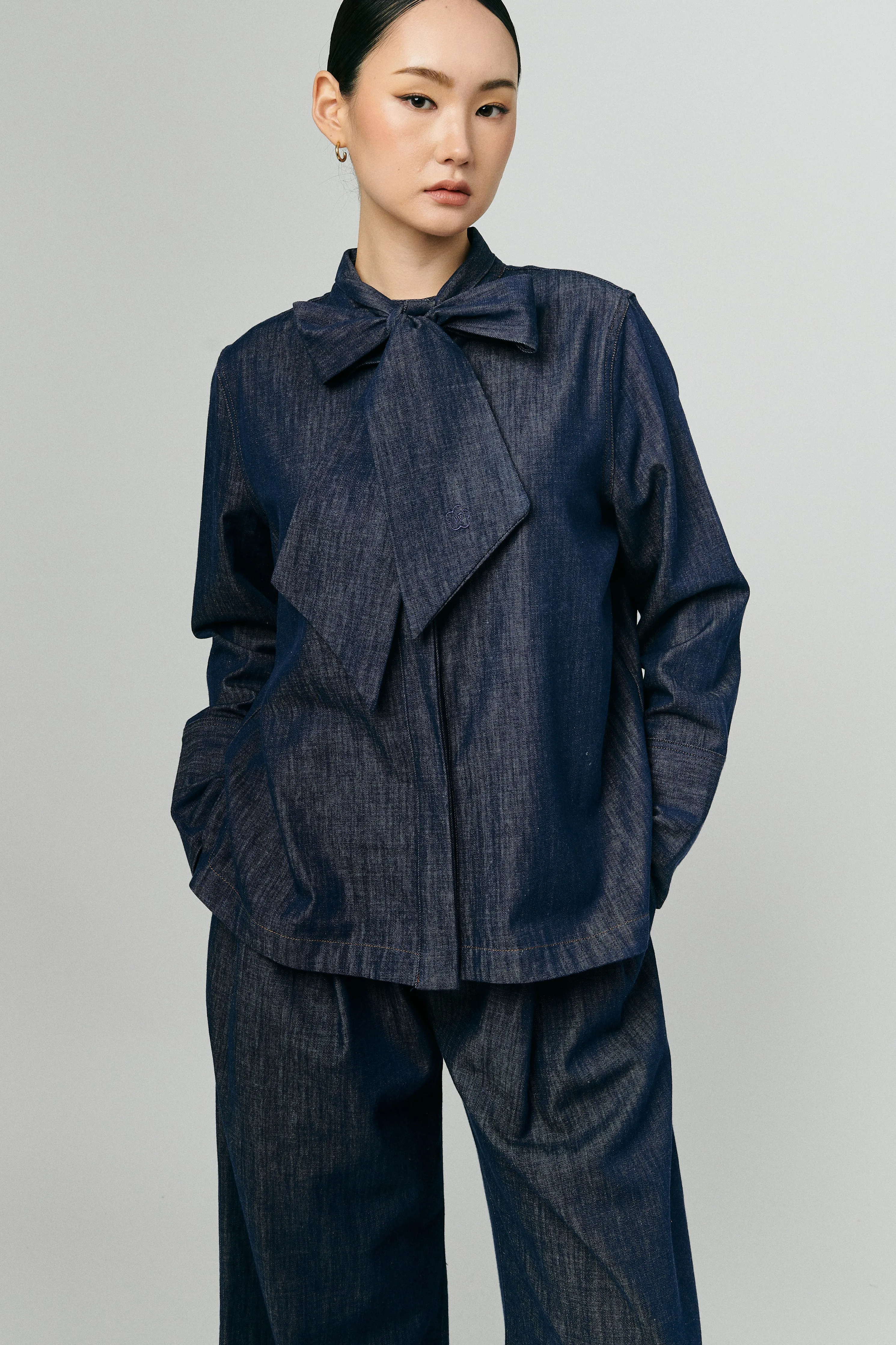 Atelier Denim Bow Shirt in Indigo
