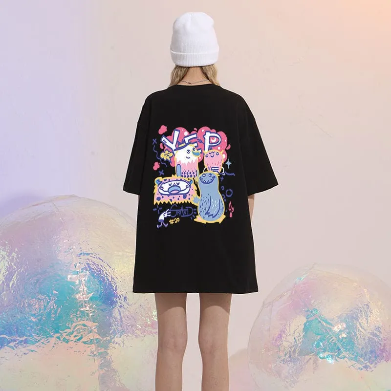 Cartoon Print Cotton Loose T-shirt