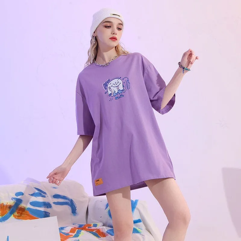 Cartoon Print Cotton Loose T-shirt