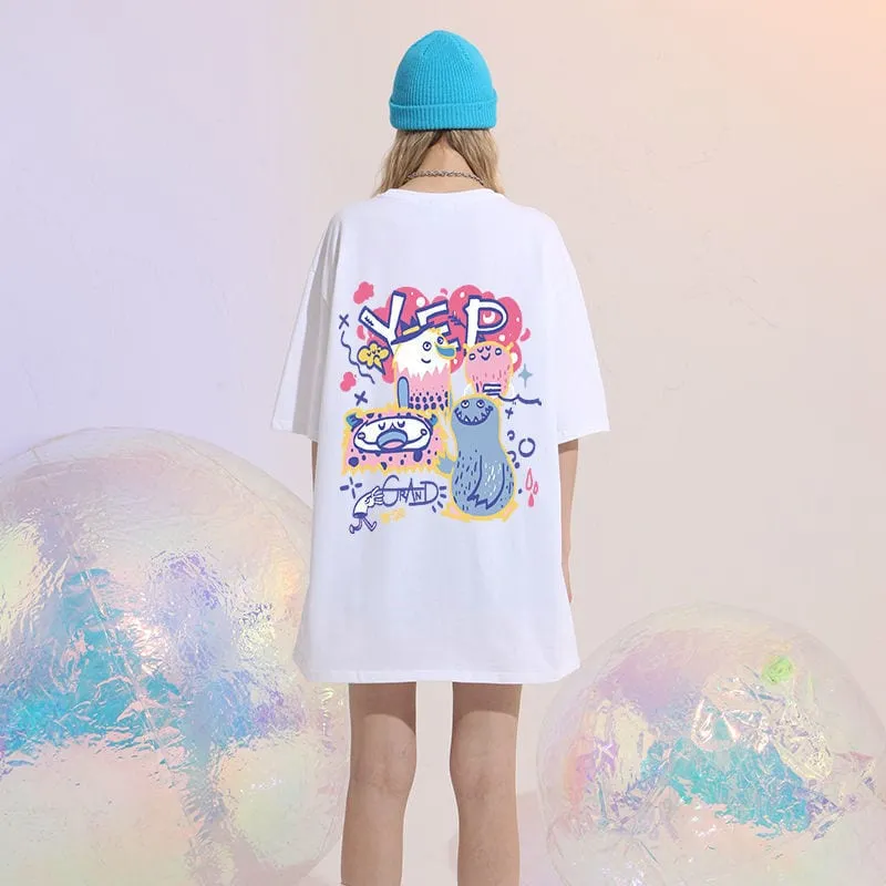 Cartoon Print Cotton Loose T-shirt