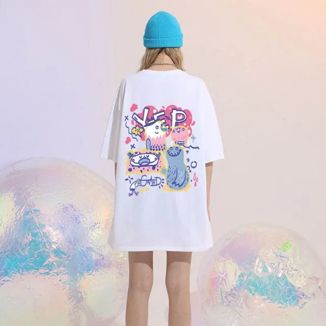 Cartoon Print Cotton Loose T-shirt