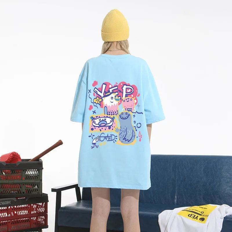 Cartoon Print Cotton Loose T-shirt