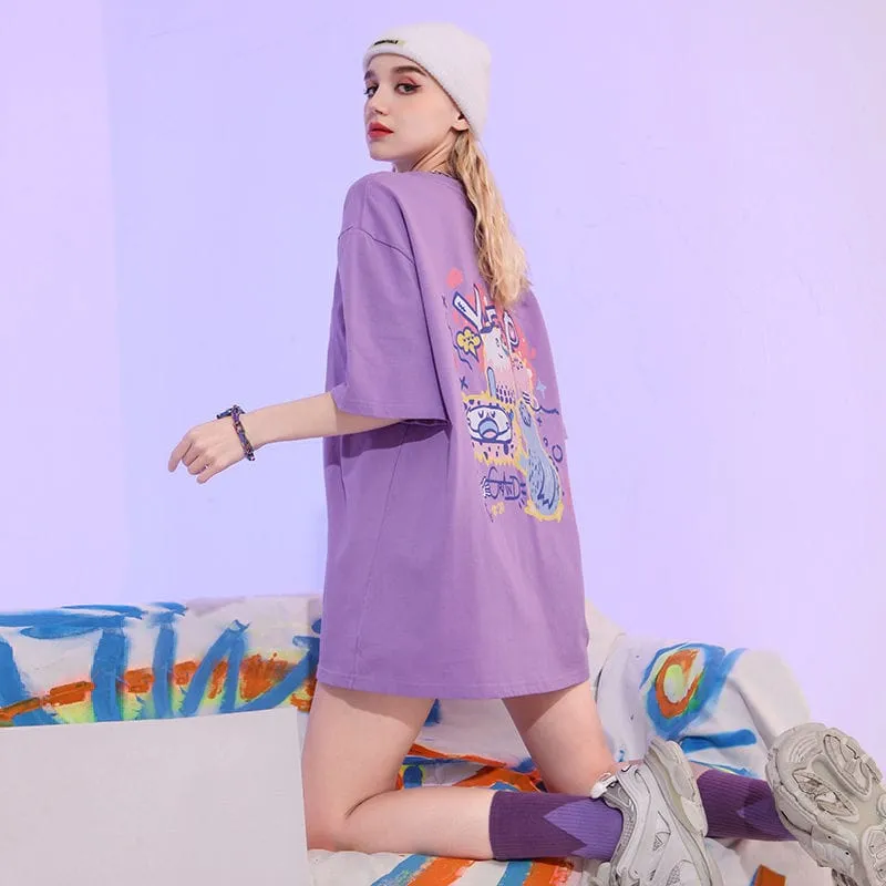 Cartoon Print Cotton Loose T-shirt