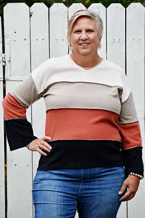 Color Block Reversed Coverstitch Detail Top in Cream
