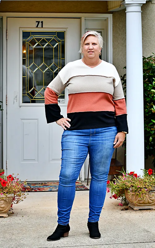 Color Block Reversed Coverstitch Detail Top in Cream