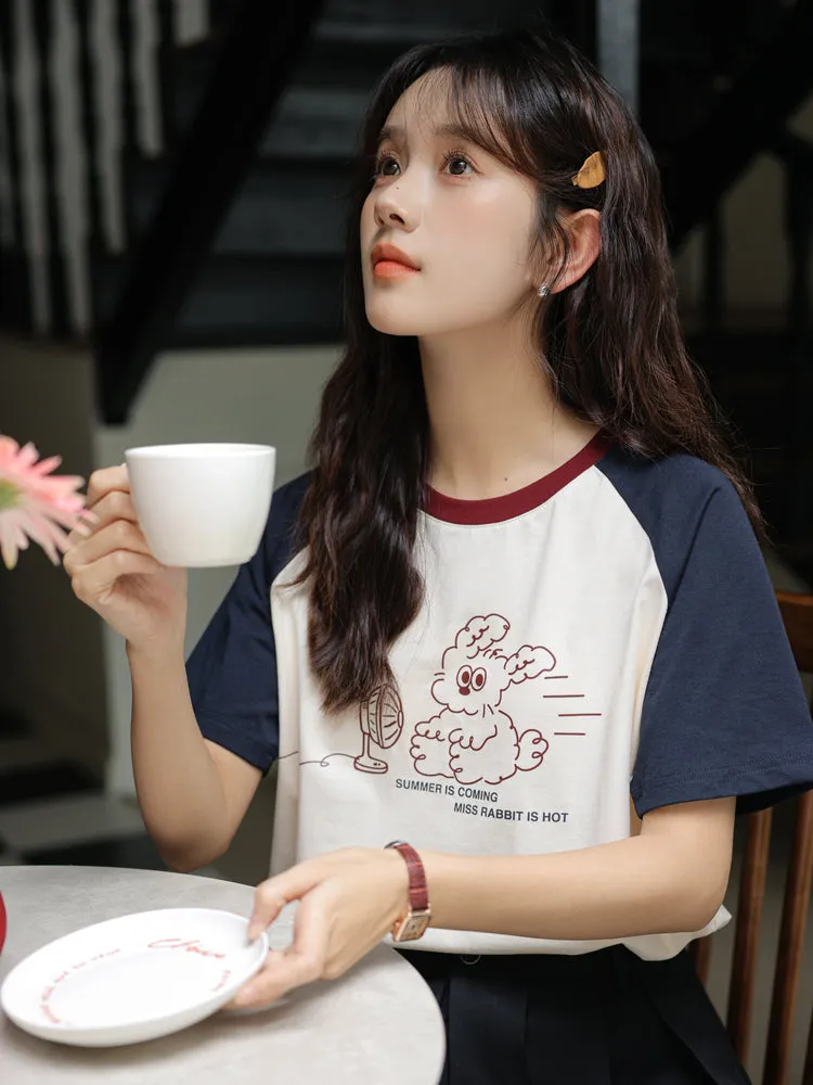 Cute Summer Patchwork Cartoon Print T-shirt