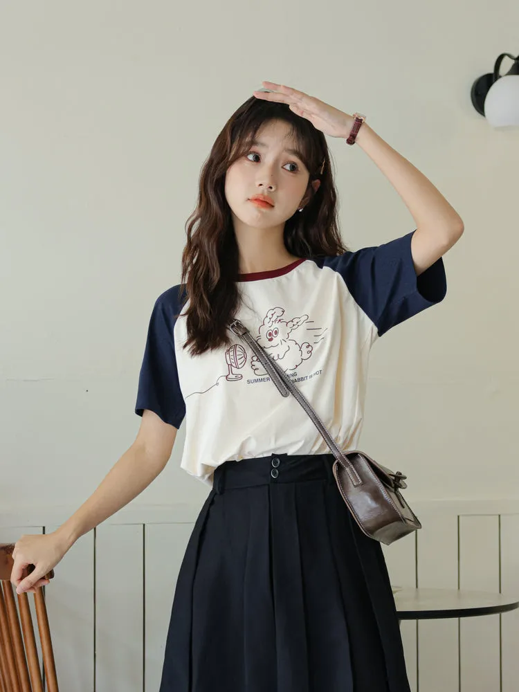 Cute Summer Patchwork Cartoon Print T-shirt