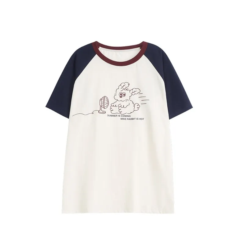 Cute Summer Patchwork Cartoon Print T-shirt