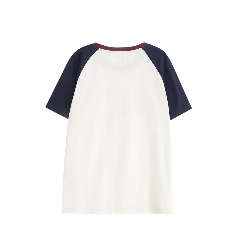 Cute Summer Patchwork Cartoon Print T-shirt