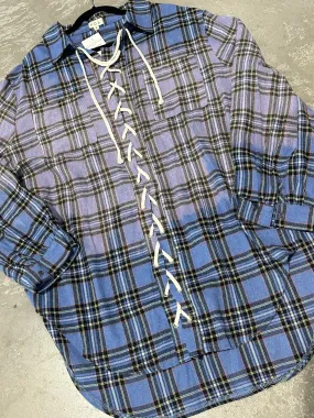 Daydreamer Lace Up Flannel - Dusty Blue