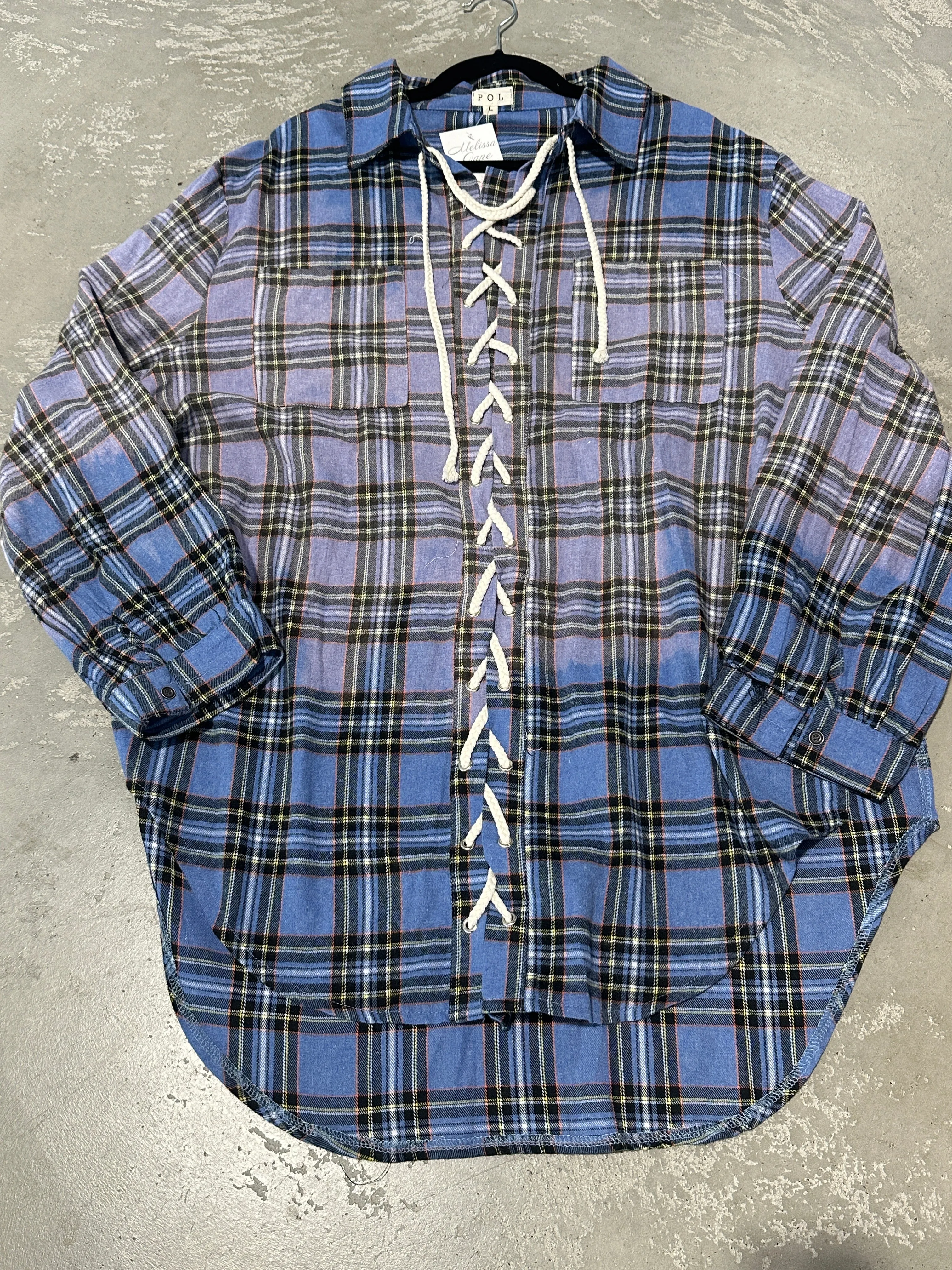 Daydreamer Lace Up Flannel - Dusty Blue
