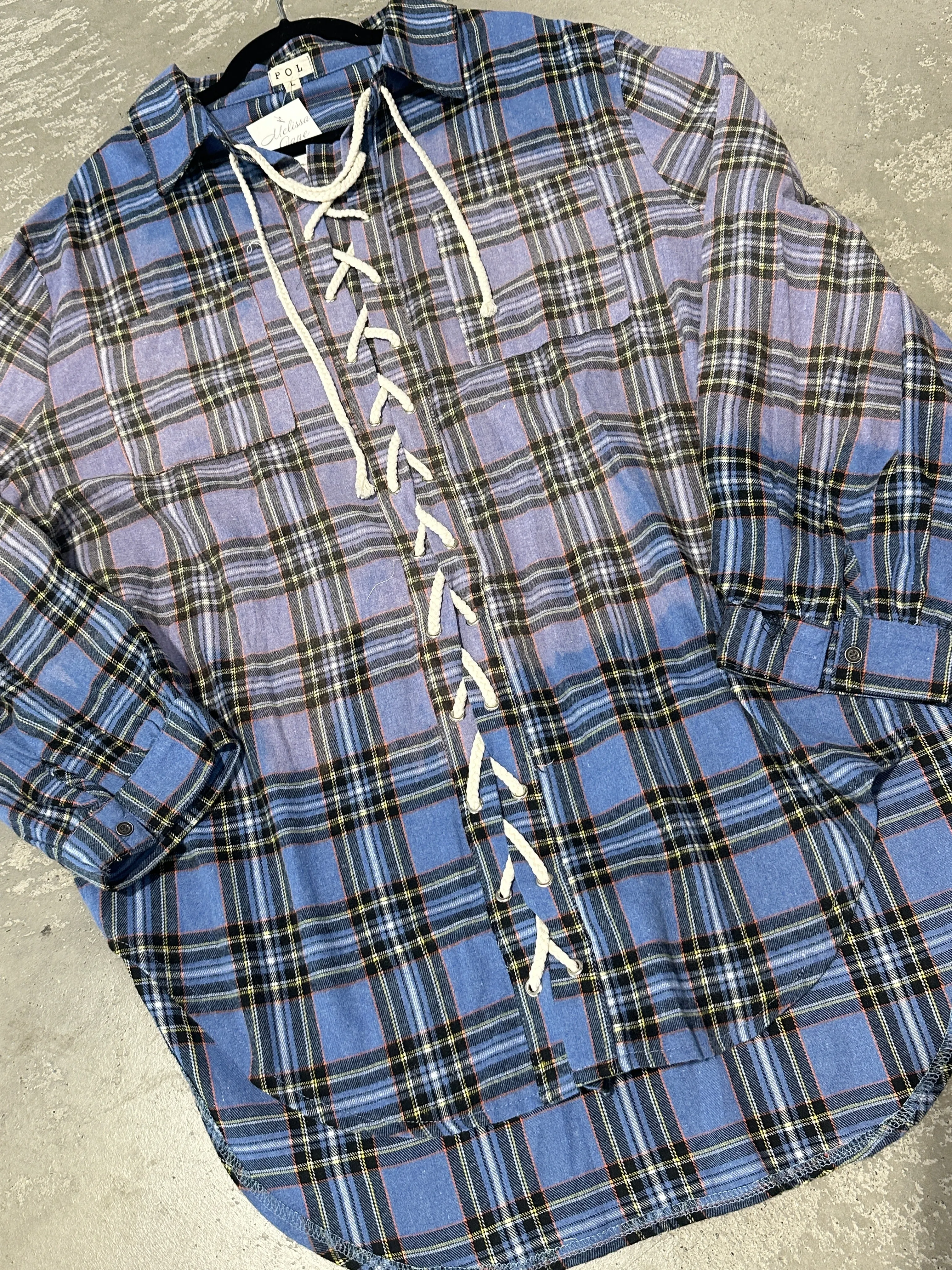 Daydreamer Lace Up Flannel - Dusty Blue