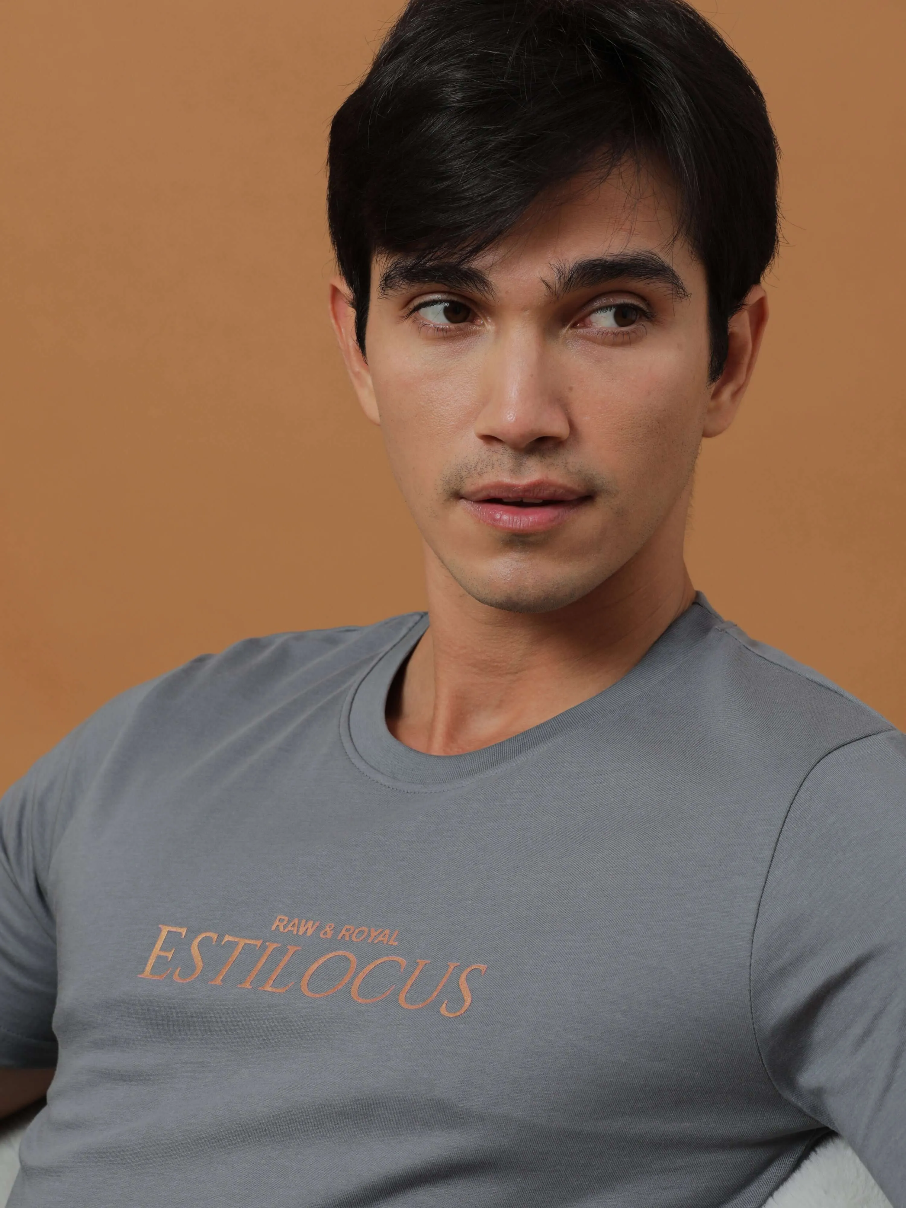 Estilocus Gunmetal Grey Printed T Shirt
