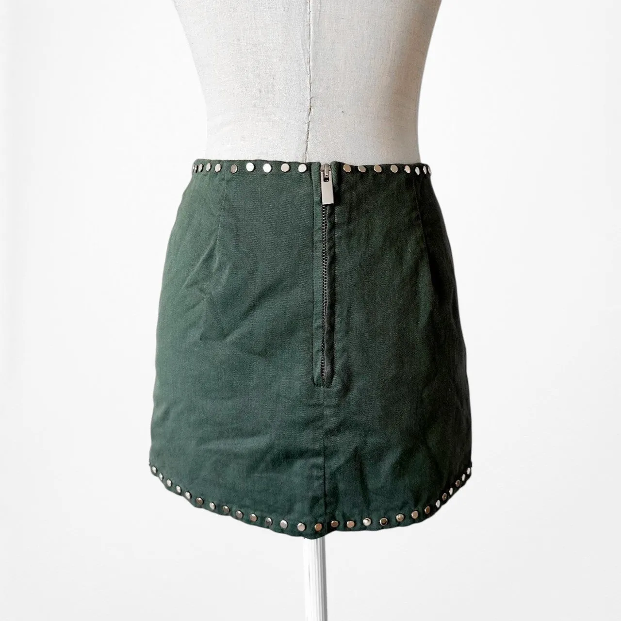 Ivy Revel Camo Green Gold Studded Bodycon Mini Skirt Size XS/S