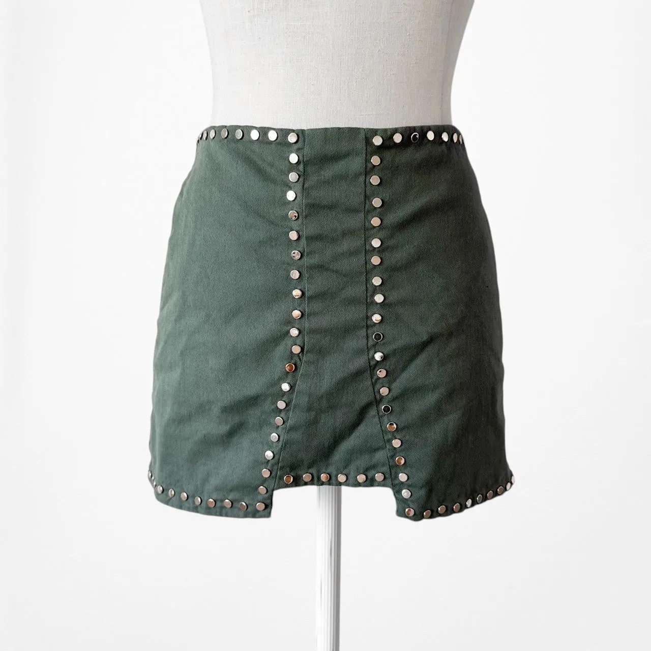 Ivy Revel Camo Green Gold Studded Bodycon Mini Skirt Size XS/S