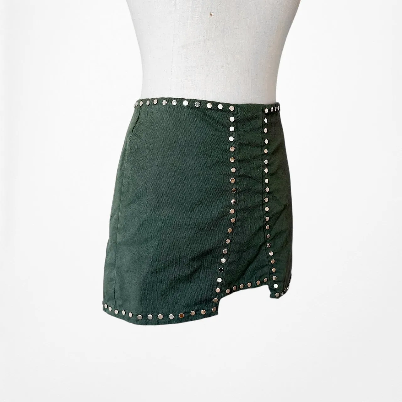 Ivy Revel Camo Green Gold Studded Bodycon Mini Skirt Size XS/S