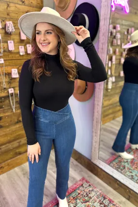 Jade Mock Neck Long Sleeve Bodysuit - Black