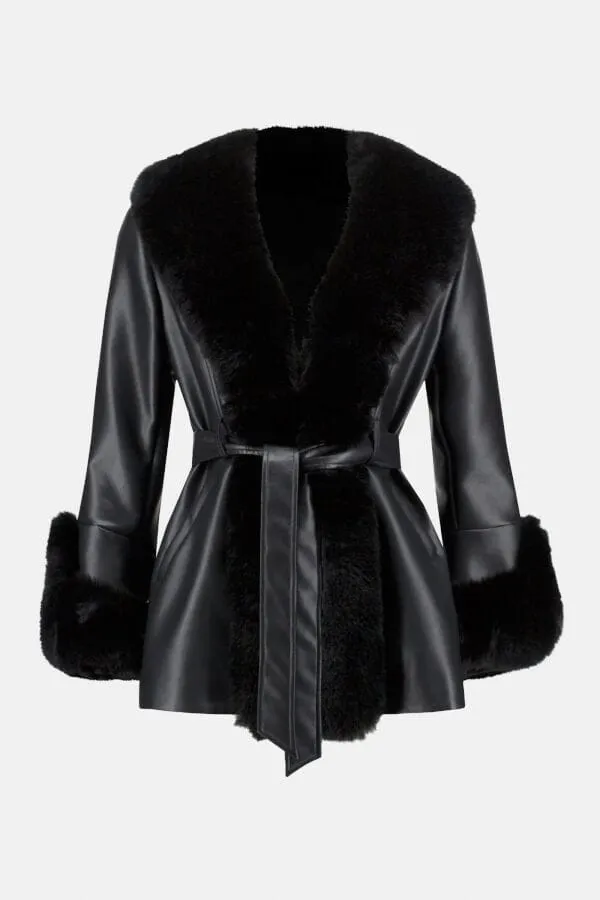 Chic Joseph Ribkoff Faux Leather Trench Coat - Style 233927