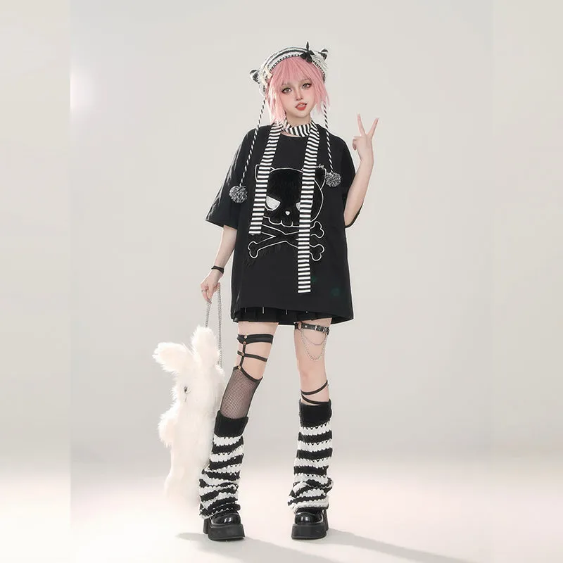 Kawaii Cartoon Cat Print Loose T-shirt