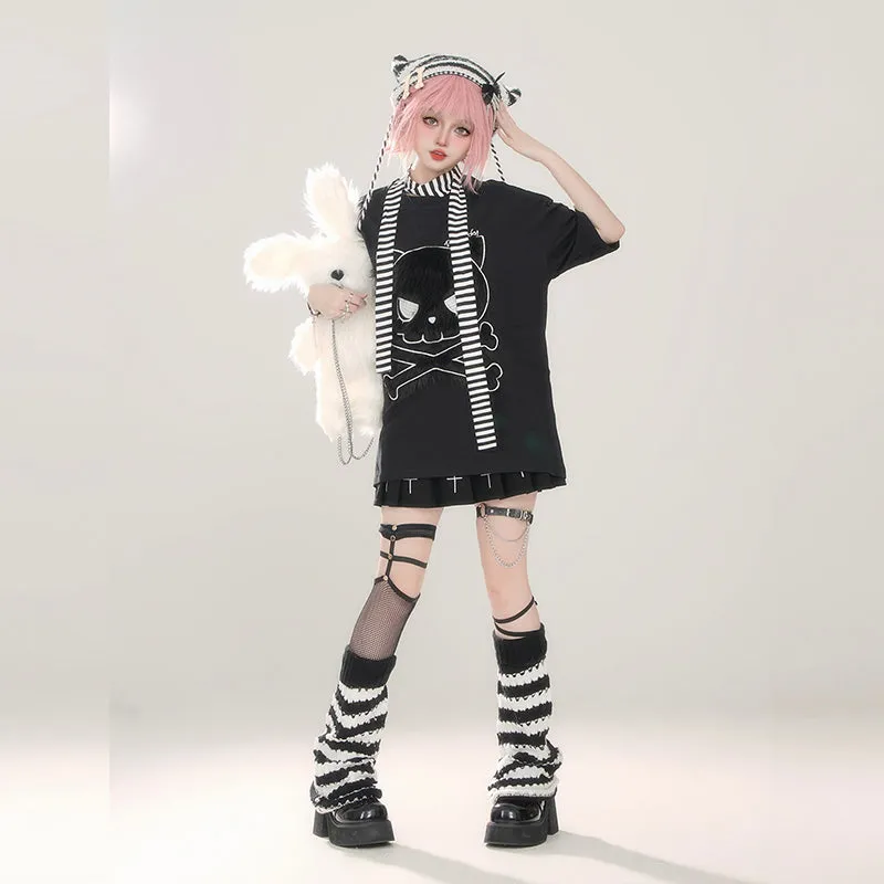 Kawaii Cartoon Cat Print Loose T-shirt
