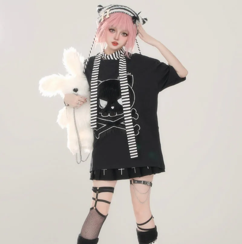 Kawaii Cartoon Cat Print Loose T-shirt