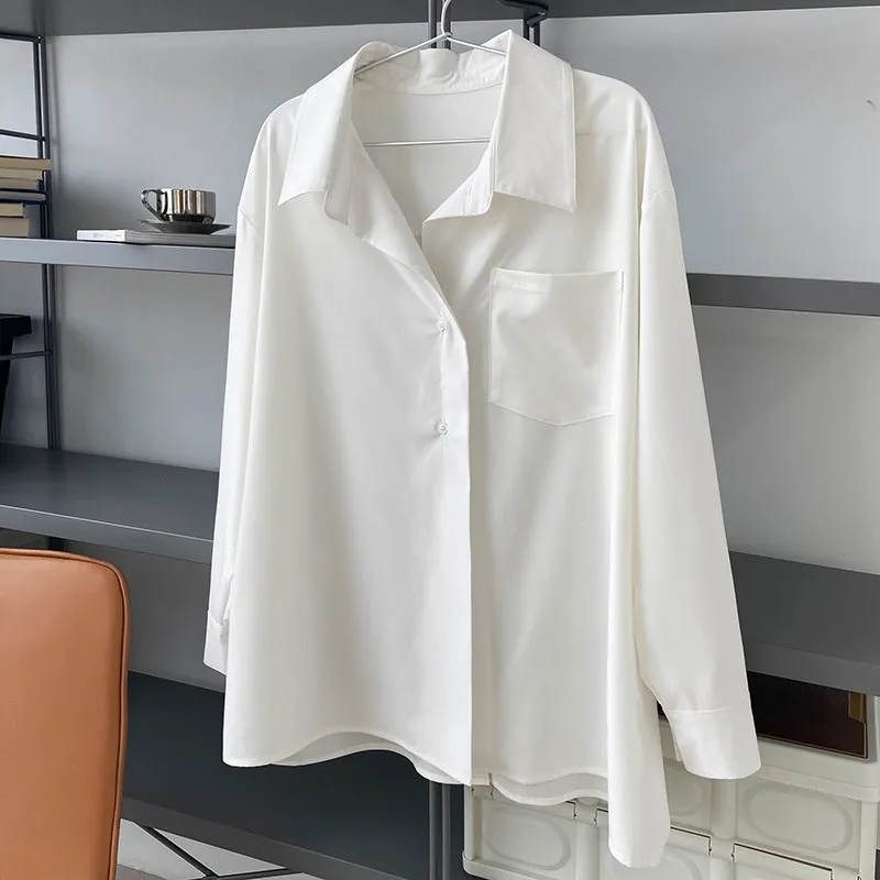 [Korean Style] 2 Color Back Button Loose Fit Button-down Blouse