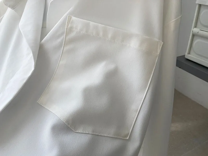 [Korean Style] 2 Color Back Button Loose Fit Button-down Blouse