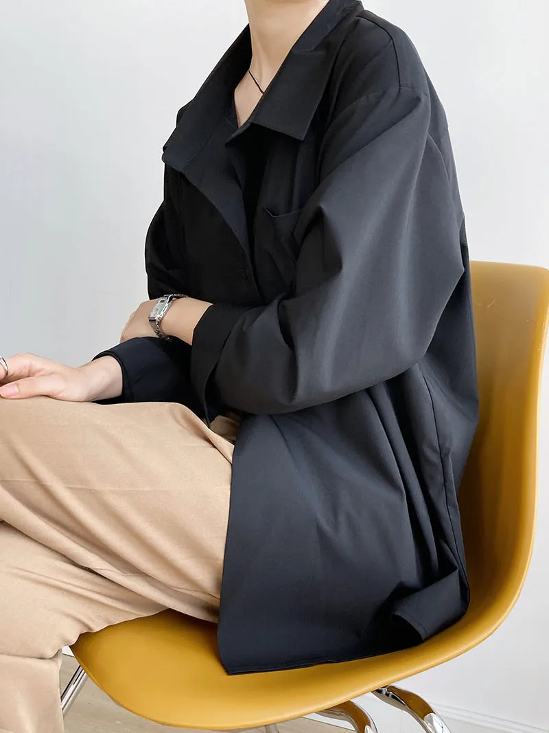 [Korean Style] 2 Color Back Button Loose Fit Button-down Blouse