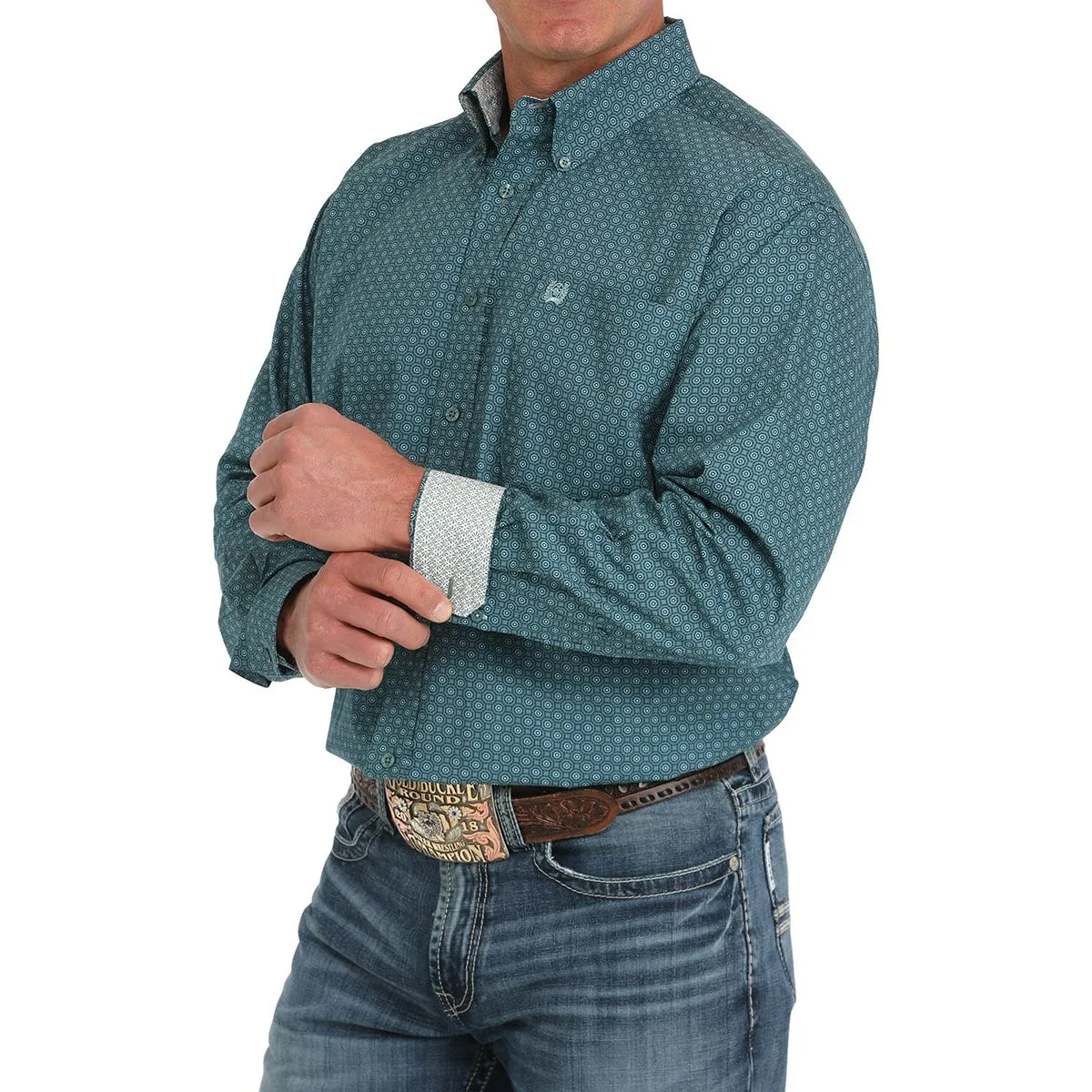Men's Medallion Print Button-Down Western Shirt MTW1105890