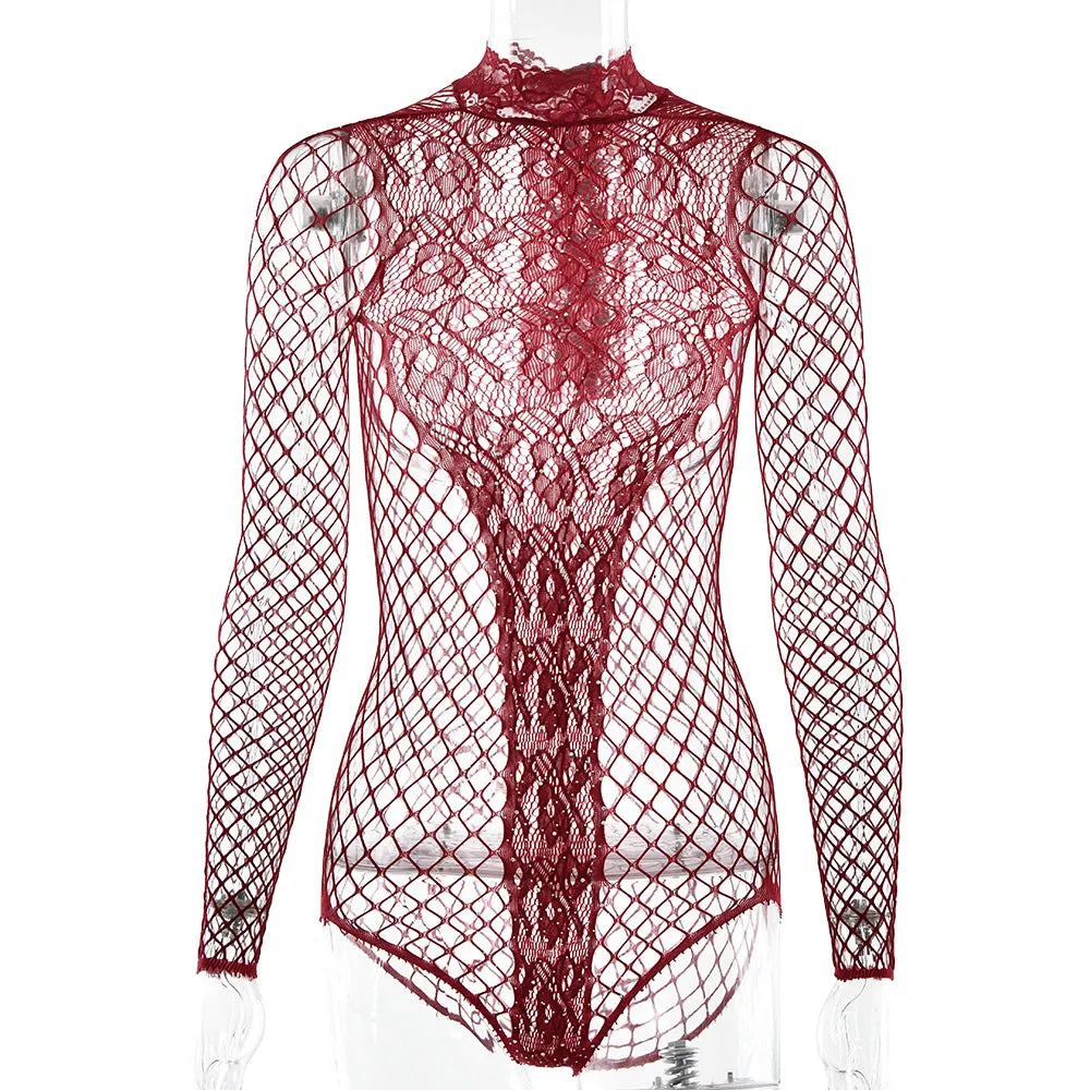 REALAIOT 2025 style sexy hot girls women's onesie, hot diamond hollowed out long-sleeved round neck tights cross-border