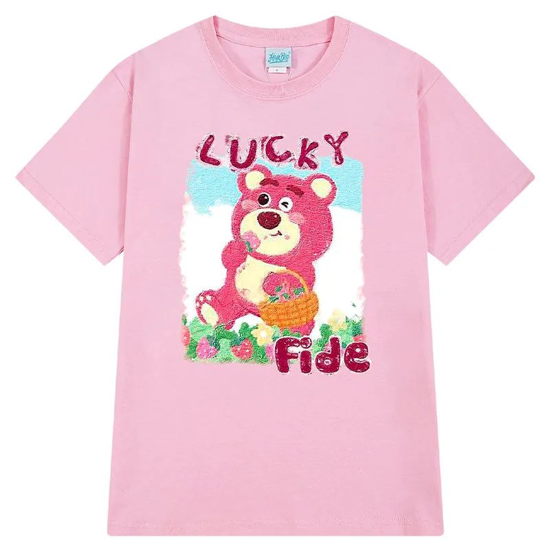 SoftGril Style Pink Cartoon Bear Oversized T-Shirt