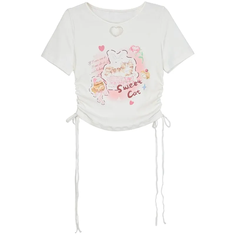 Summer Sweet Girl Style Hollow Heart T-shirt