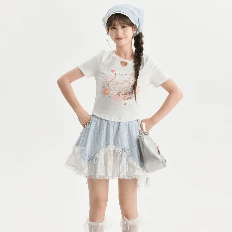 Summer Sweet Girl Style Hollow Heart T-shirt