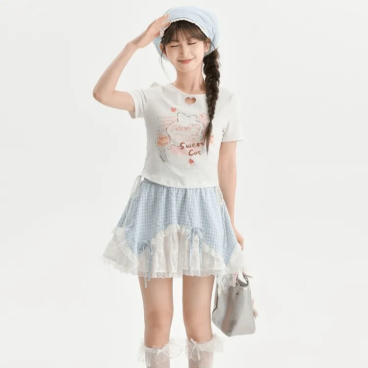 Summer Sweet Girl Style Hollow Heart T-shirt