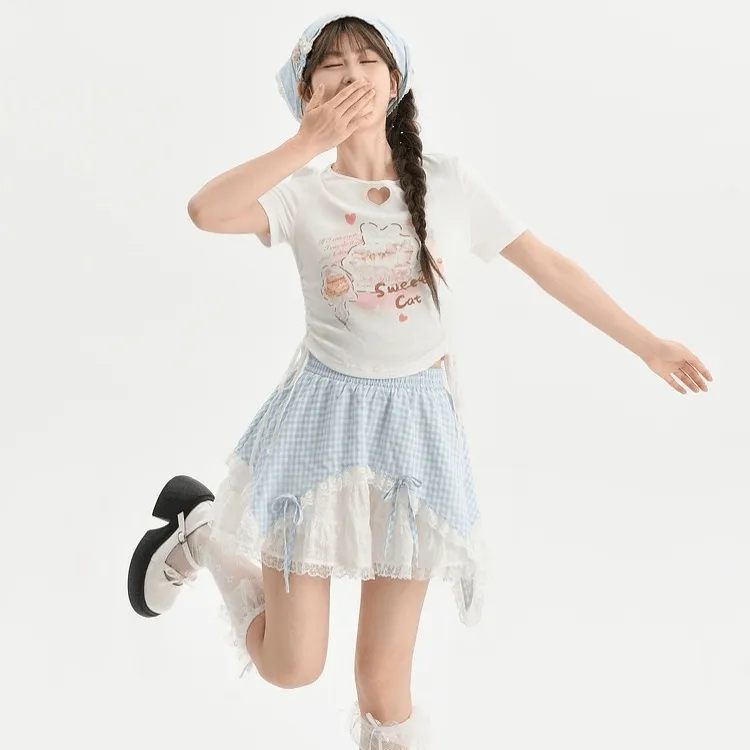 Summer Sweet Girl Style Hollow Heart T-shirt