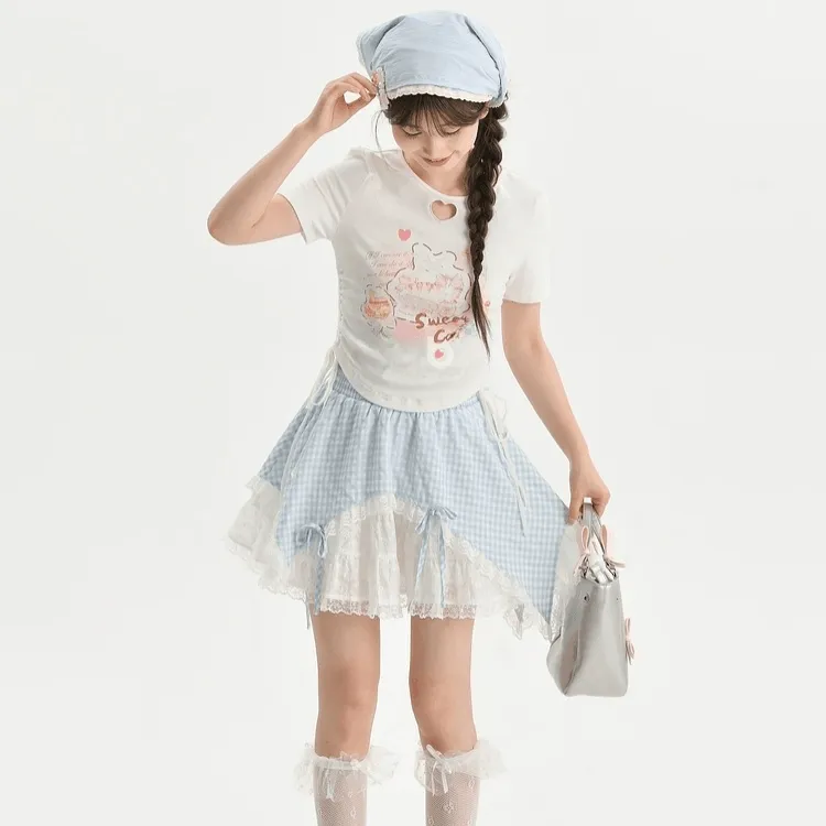 Summer Sweet Girl Style Hollow Heart T-shirt