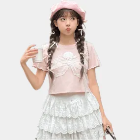 Summer Sweet Girl Style Lace Bow T-shirt