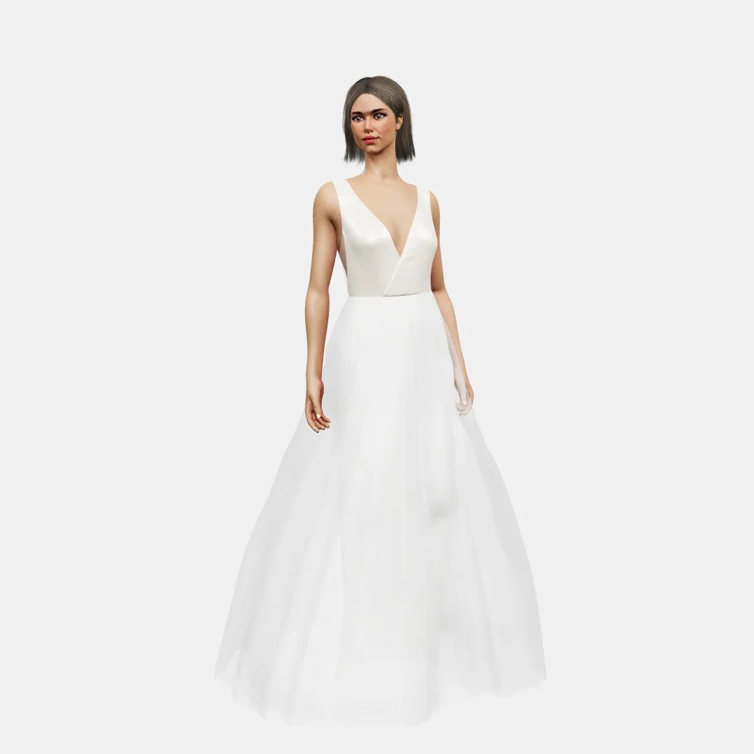 V neck cross over   A-line tulle