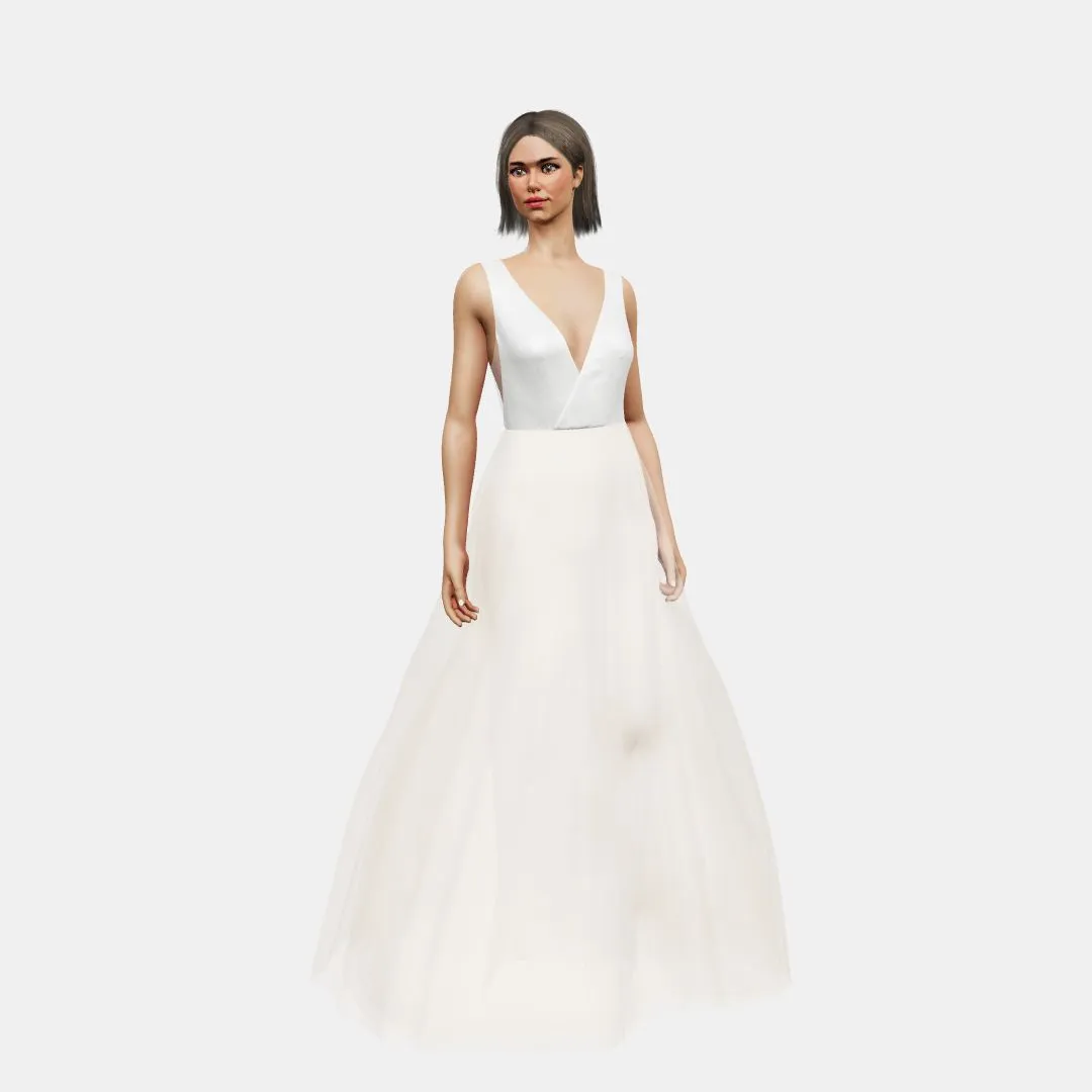V neck cross over   A-line tulle