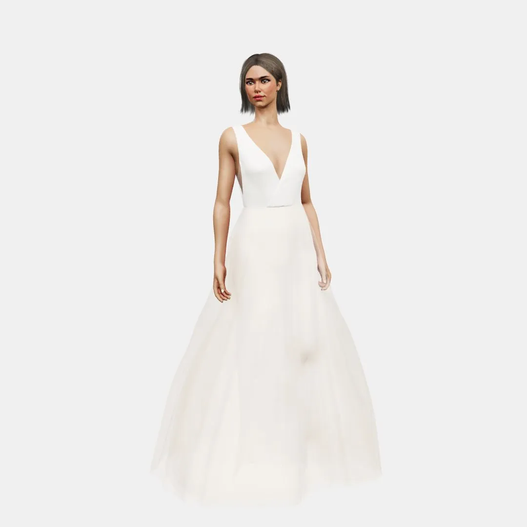 V neck cross over   A-line tulle