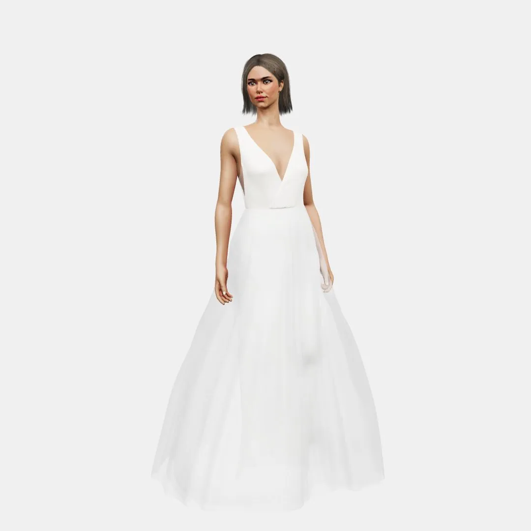 V neck cross over   A-line tulle