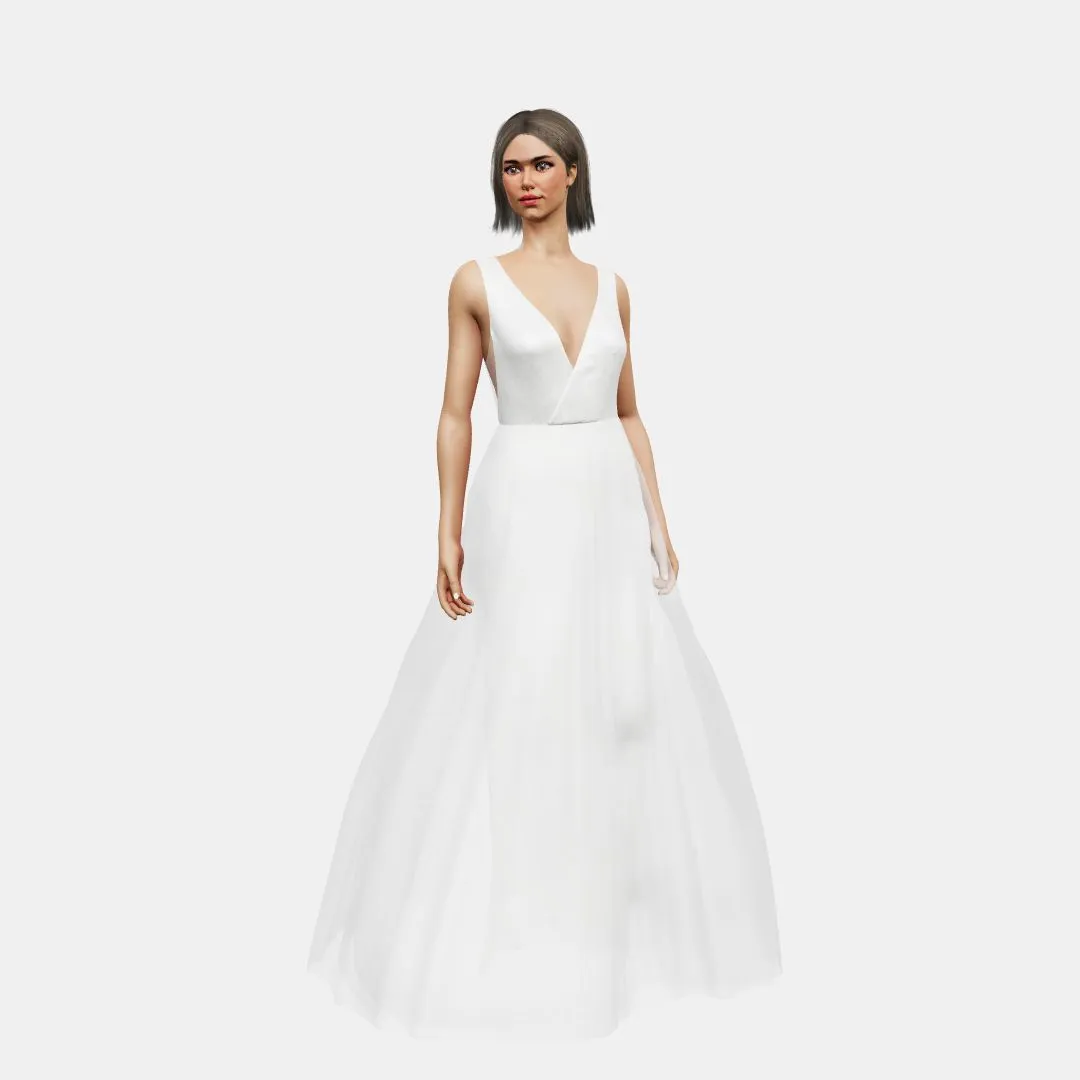 V neck cross over   A-line tulle