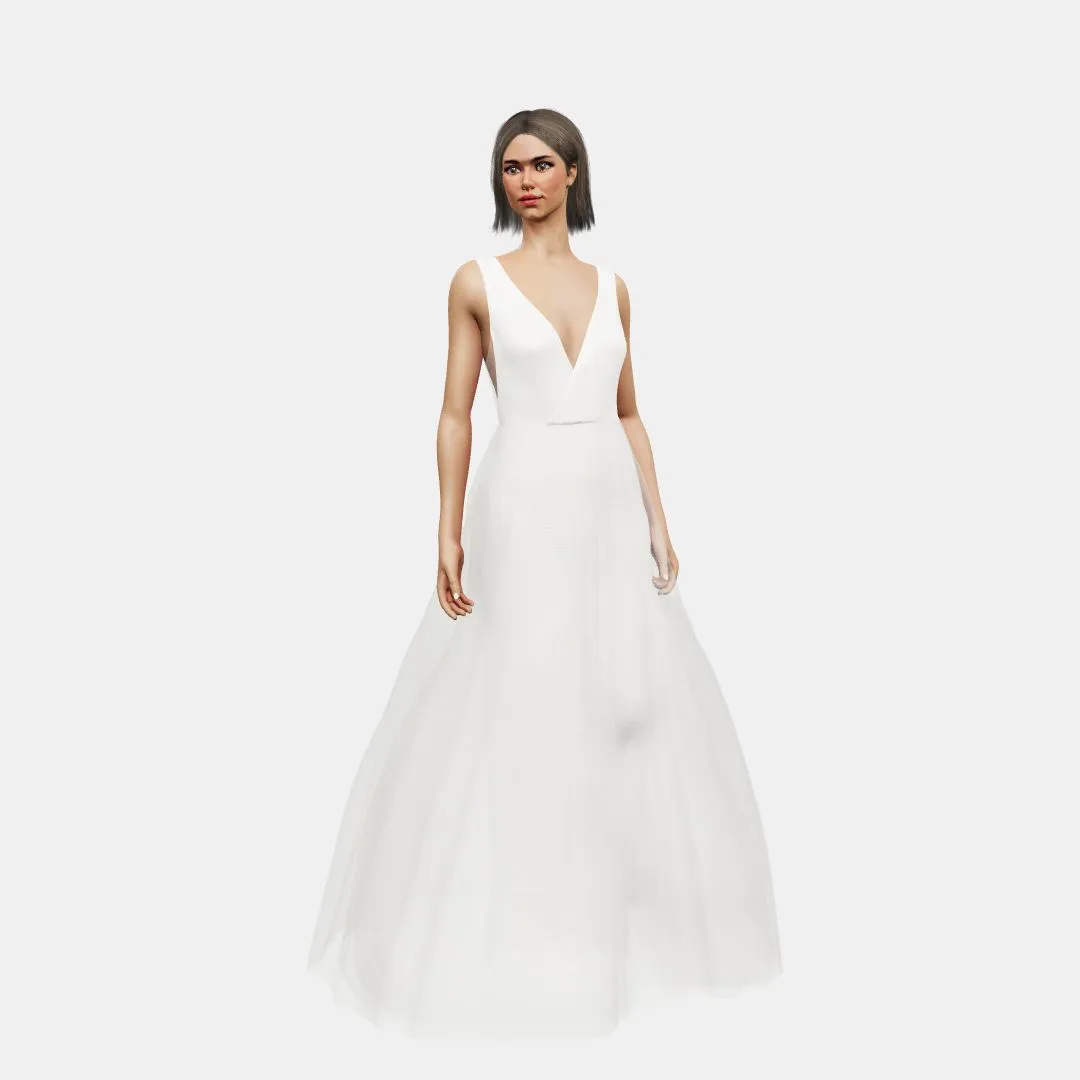 V neck cross over   A-line tulle