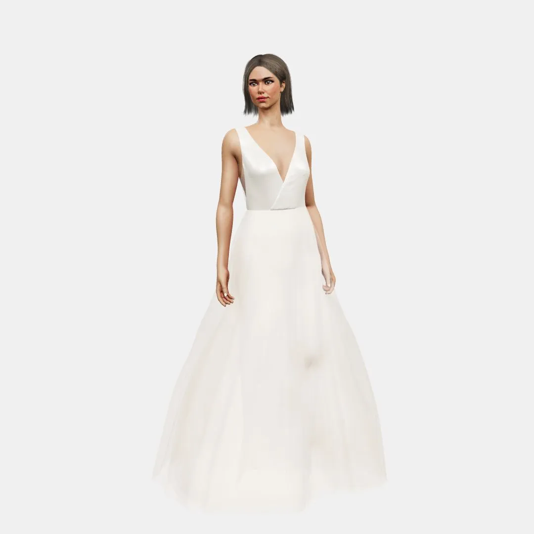 V neck cross over   A-line tulle