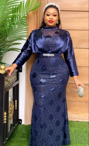 Women Plus Size Satin Evening Dresses Luxury Sequin Gown Bodycon Mermaid